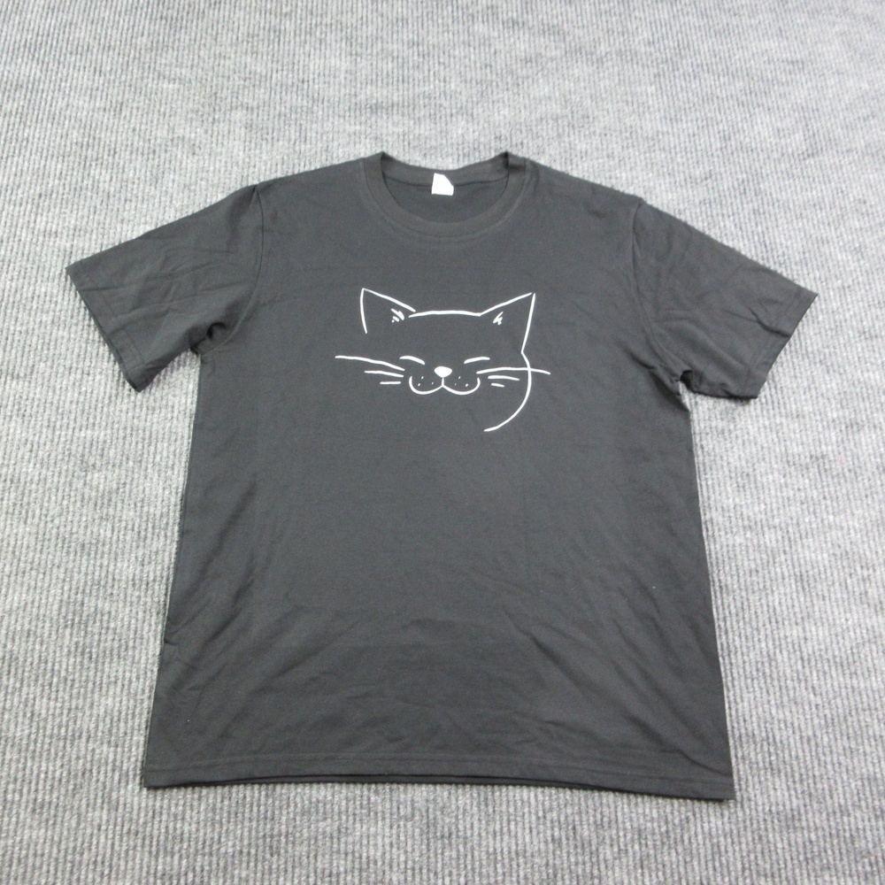Cat Face Shirt Mens L Black Cotton Crew Neck Cute Kitty Short Sleeve Graphic Tee